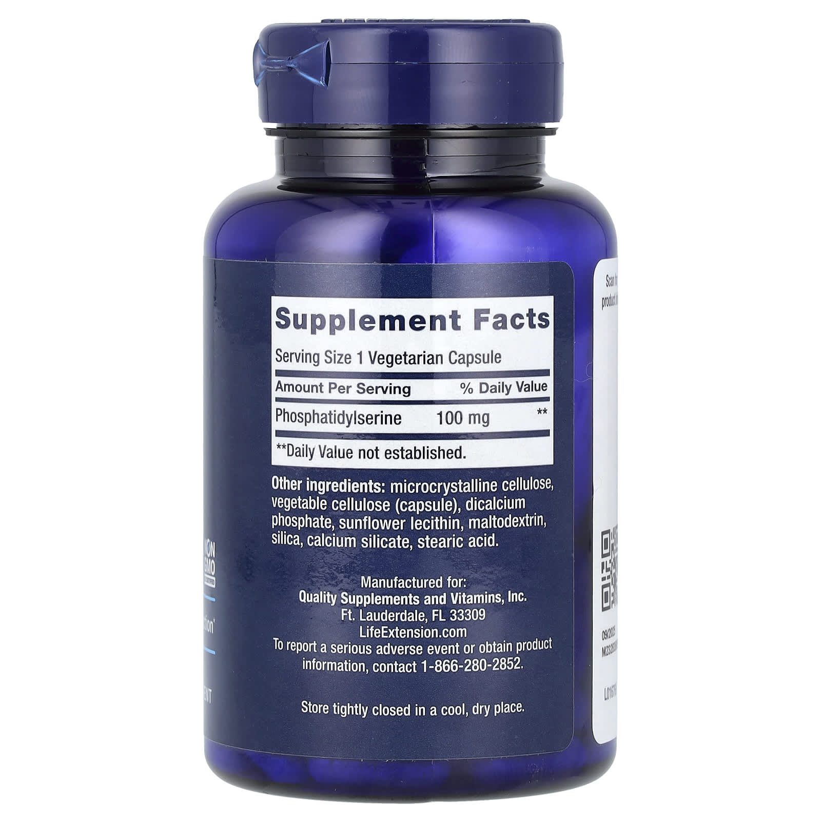 PS Caps – Fosfatidylserin ingredienser etikett