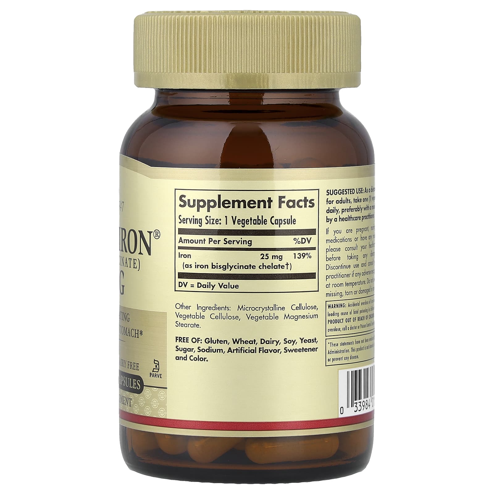 Solgar Gentle Iron 25mg näringsfakta