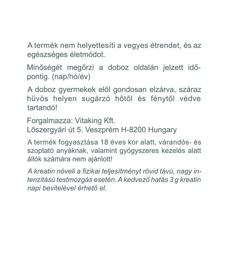 Vitaking Creatine ingredienser och dosering