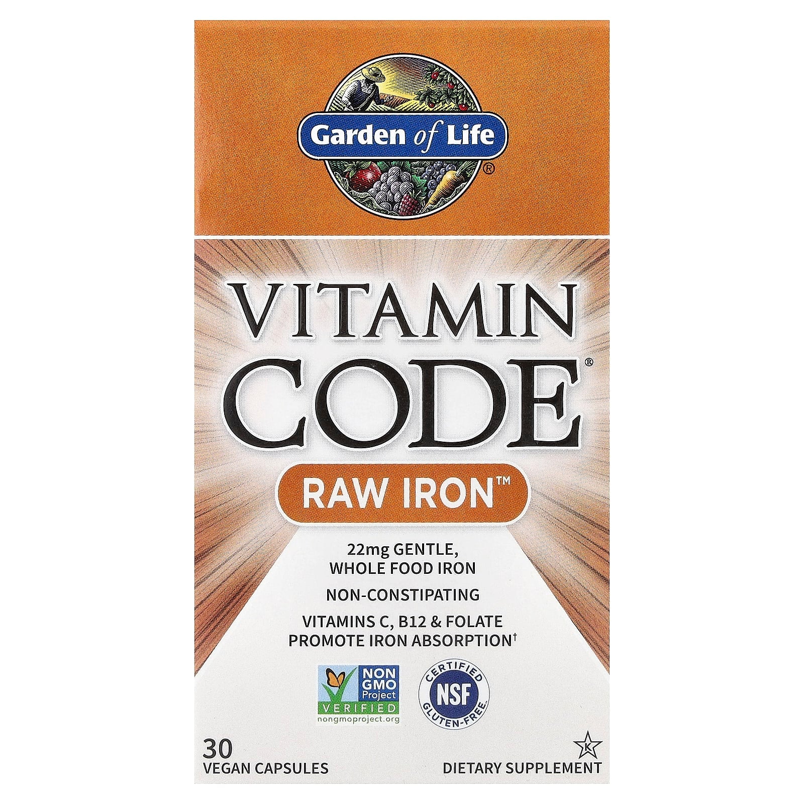 Vitamin Code Raw Iron baksida näringsfakta