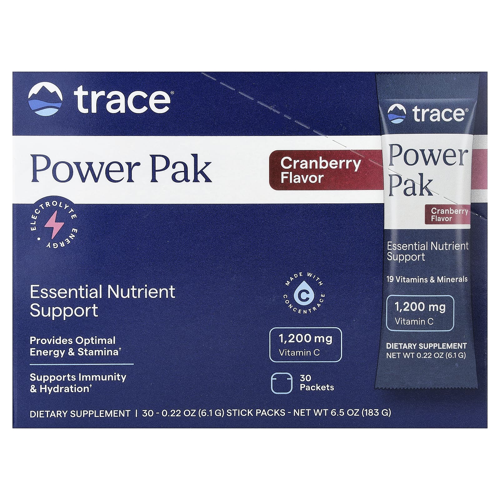 Trace Minerals Tranbär baksida näringsfakta