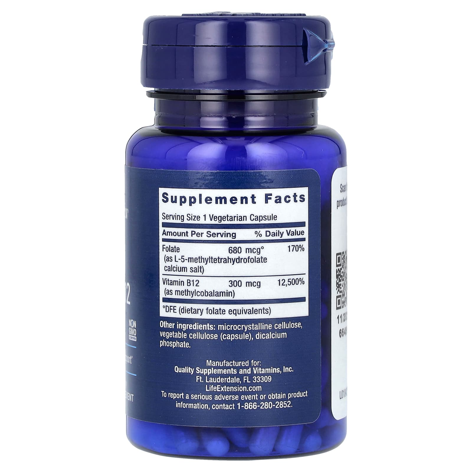 Life Extension Bioactive Folate & Vitamin B12 baksida