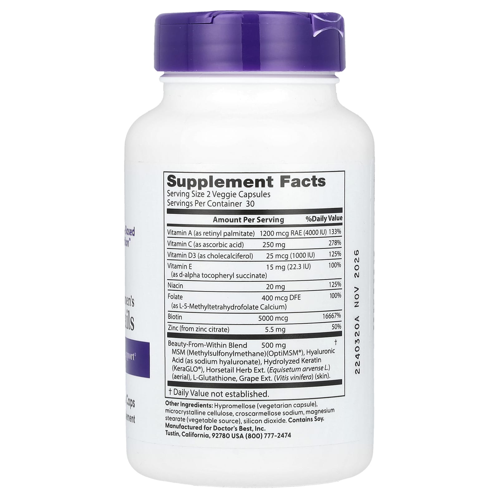 Women's Hair, Skin & Nails ingredienser & etikett