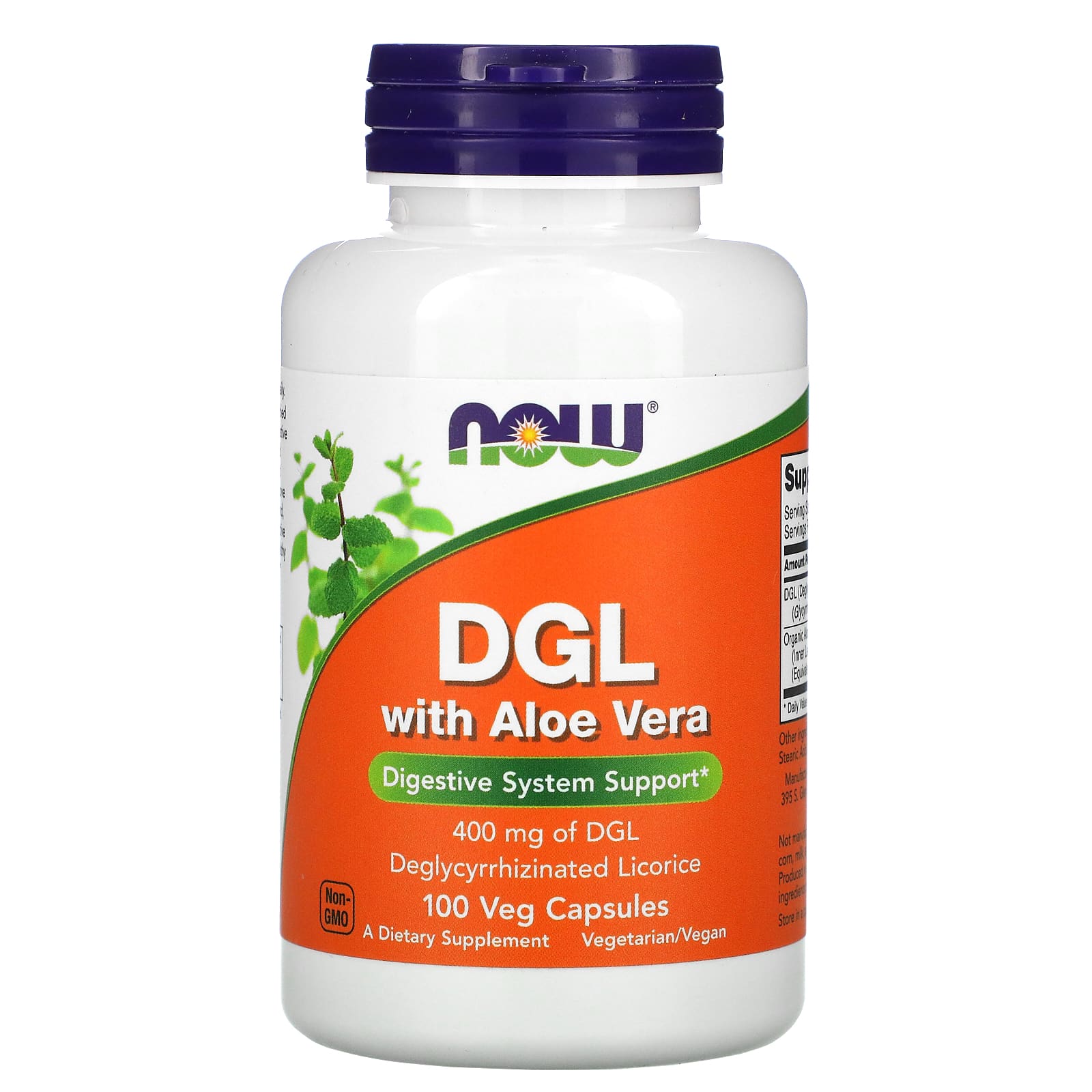 DGL with Aloe Vera ingredienser och etikett detalj