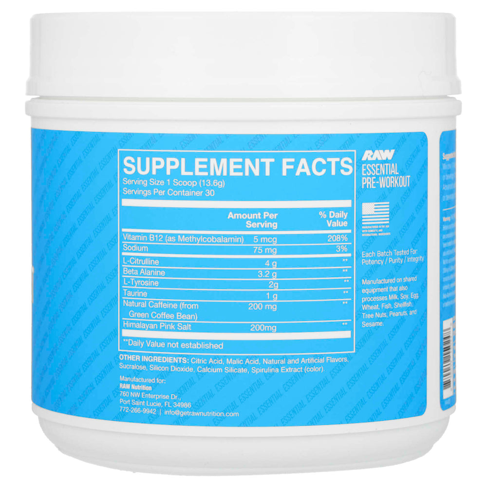 Raw Nutrition Essential Pre-Workout förpackning slutgiltig