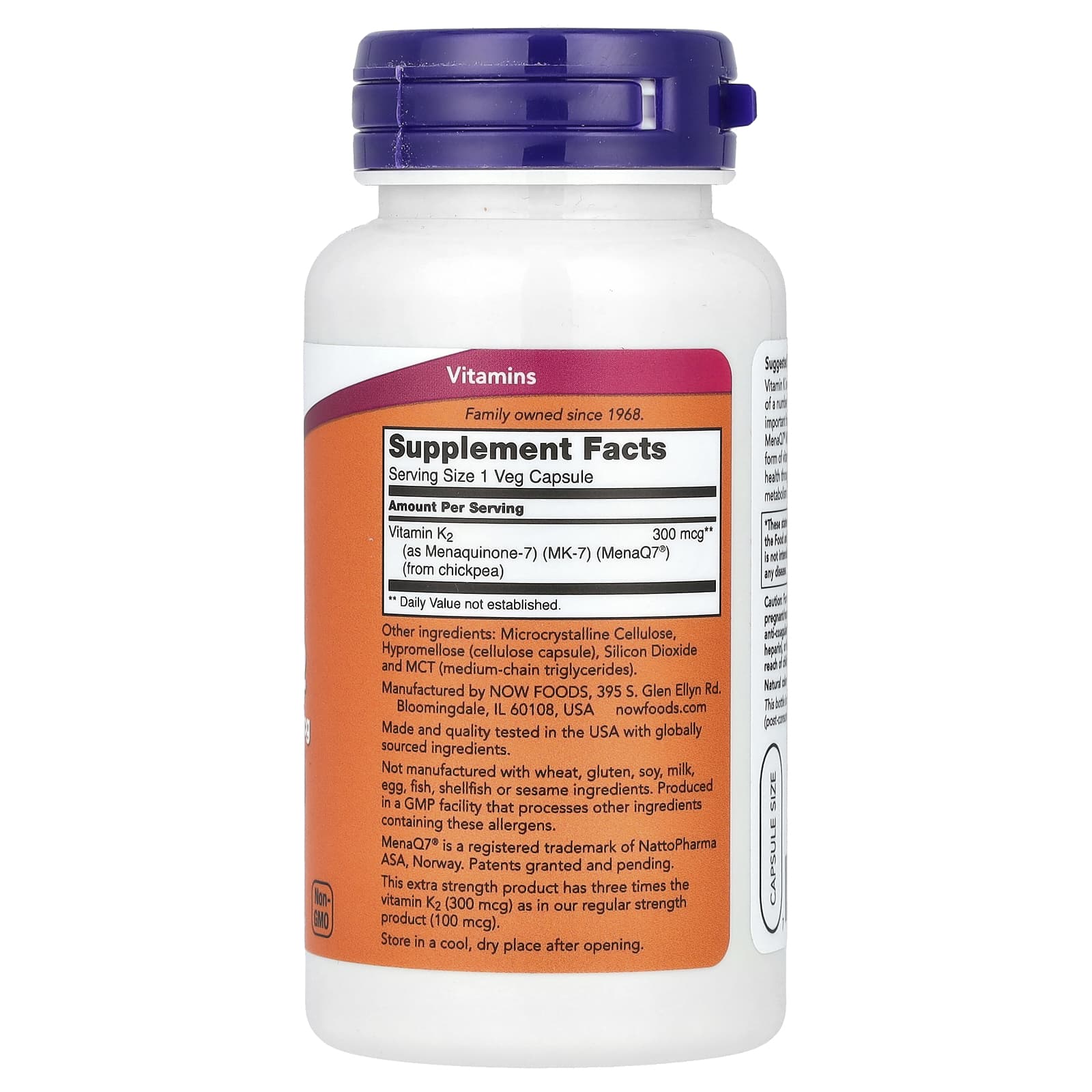 NOW Foods - MK-7 Vitamin K-2, 300mcg Ekstra Styrke - 120 Vcaps
