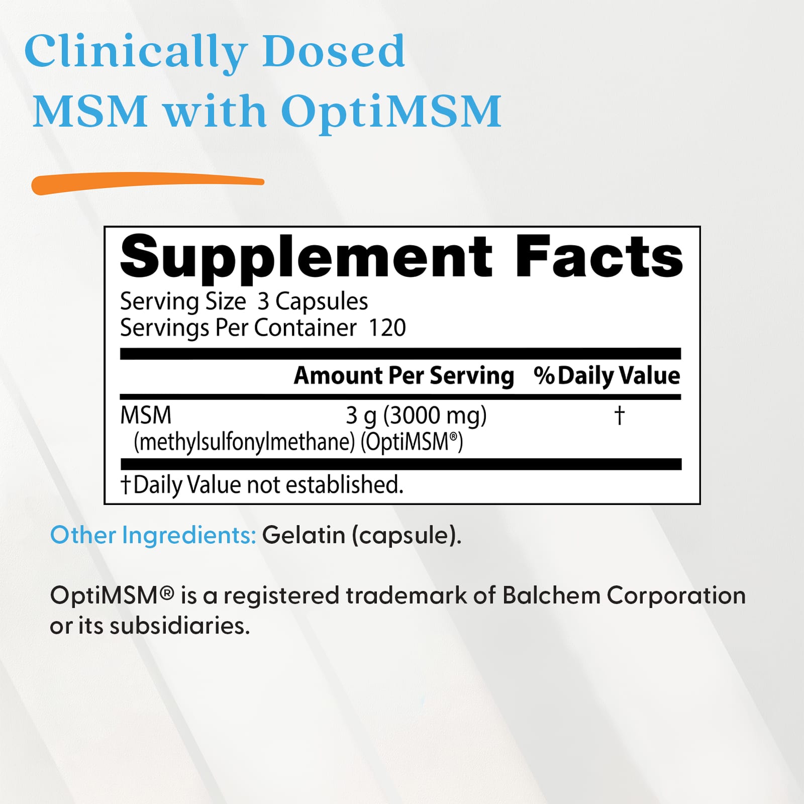 MSM med OptiMSM 3000 mg - etikett detalj