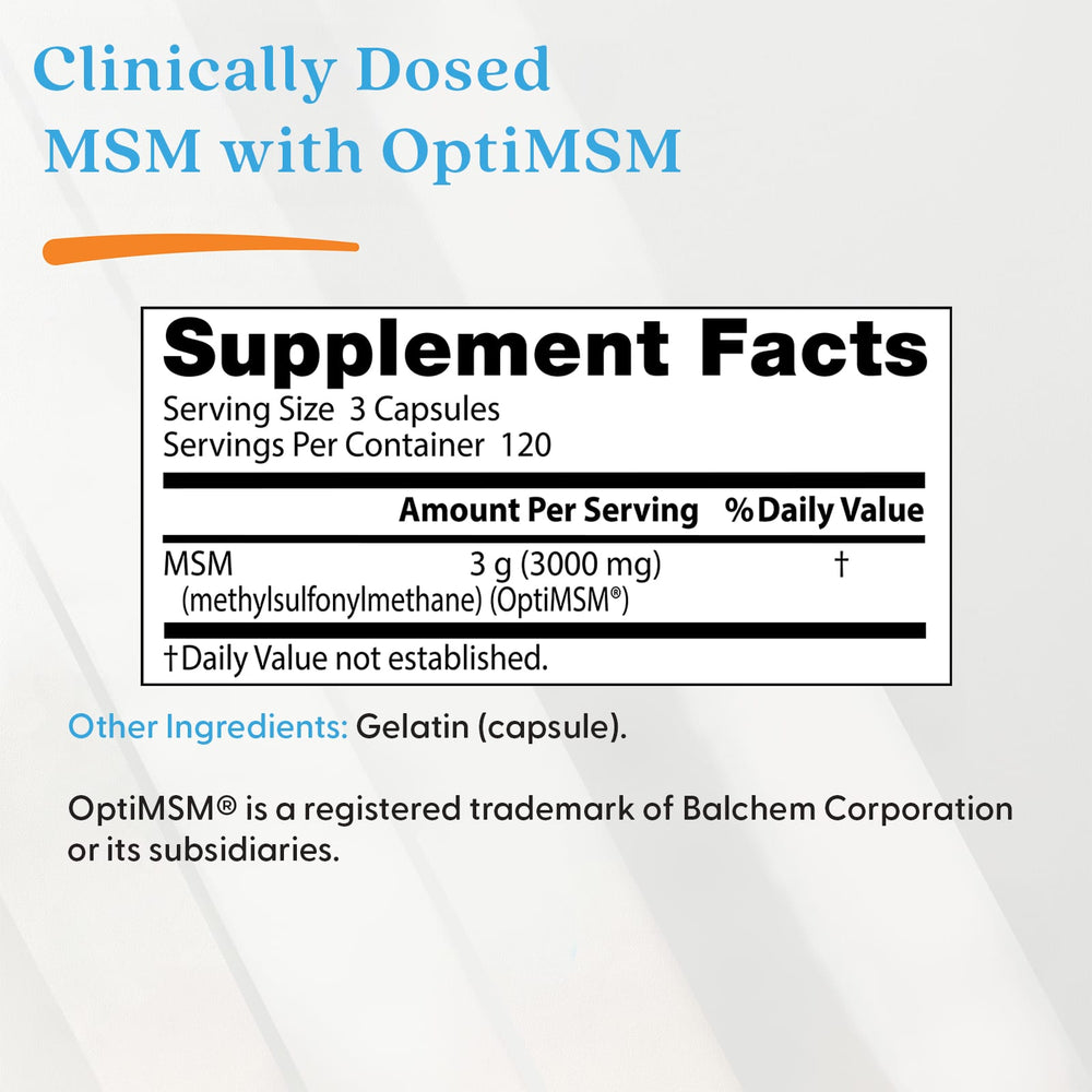 MSM med OptiMSM 3000 mg - etikett detalj