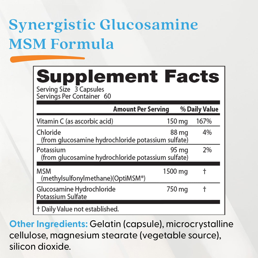 Synergistic Glucosamine MSM Formula etikett detalj