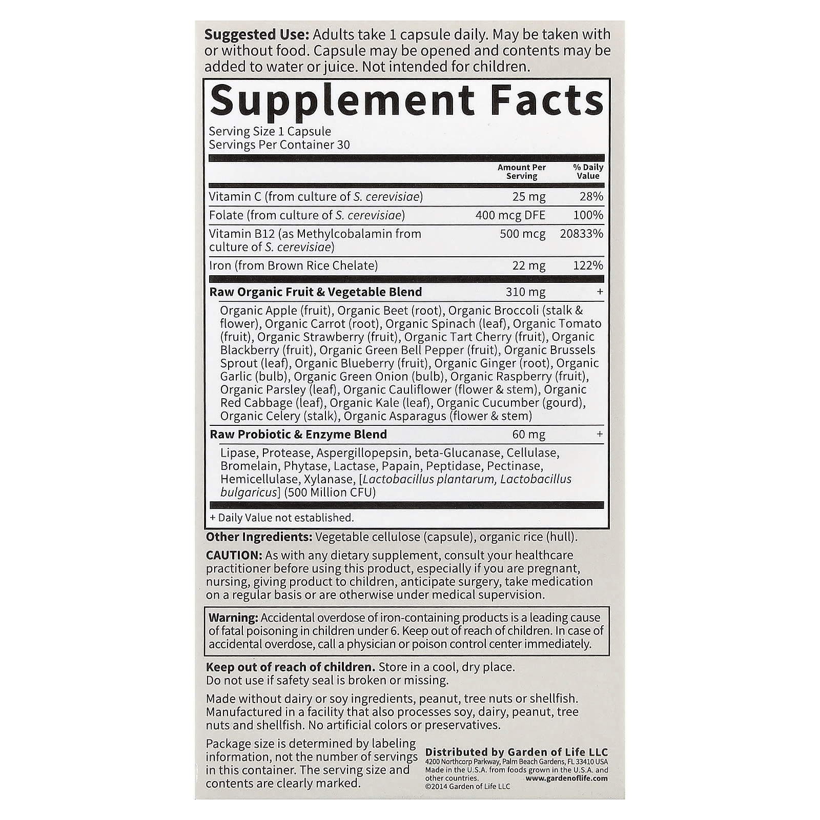 Vitamin Code Raw Iron ingredienser lista
