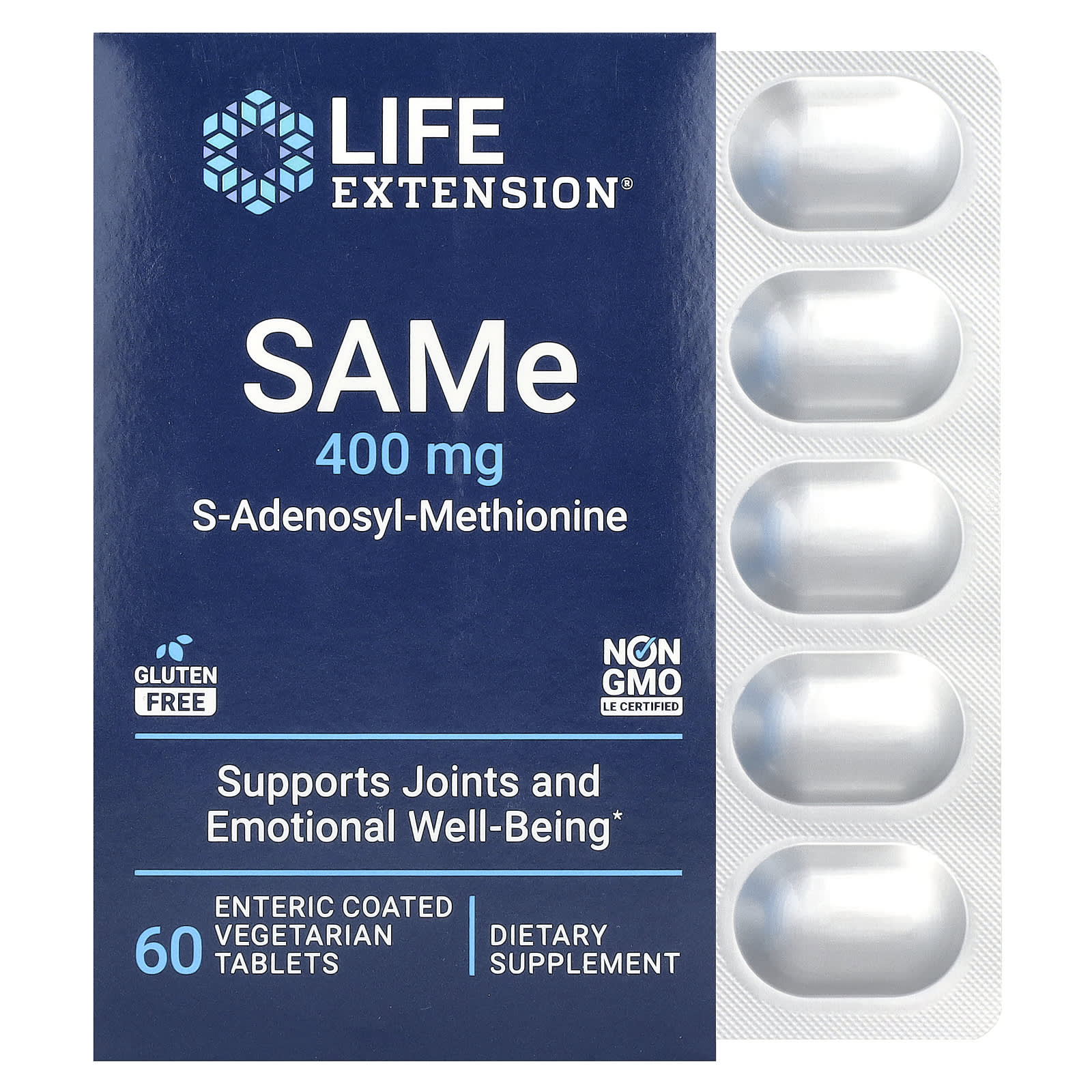 Life Extension - SAMe S-Adenosyl-Methionine, 400mg - 60 enterisk coated tabletter