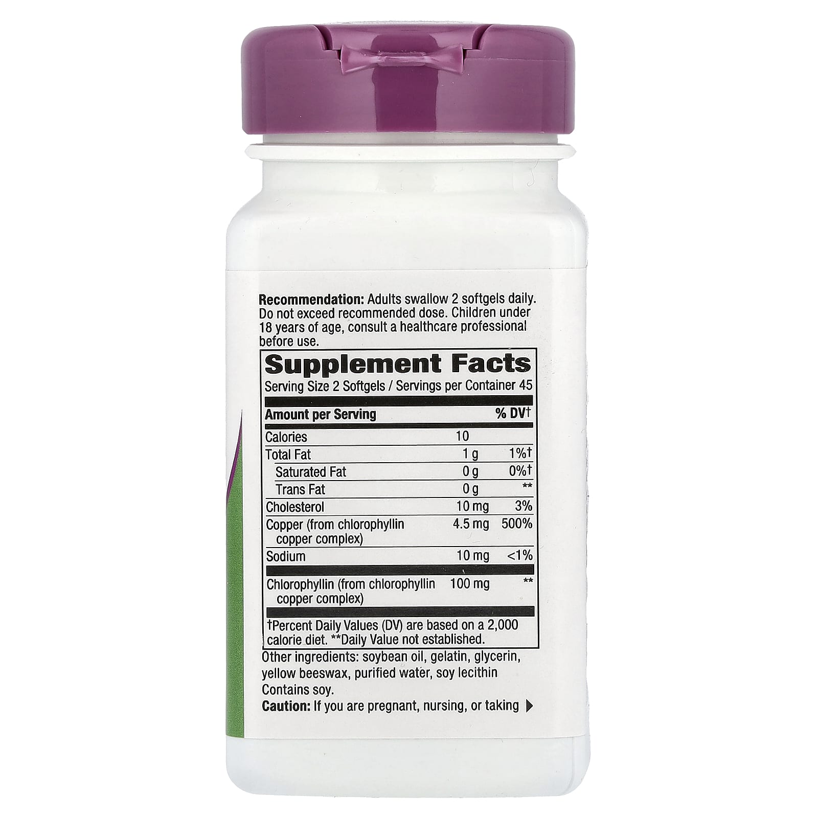 Chlorofresh Klorofyllkoncentrat ingredienser etikett