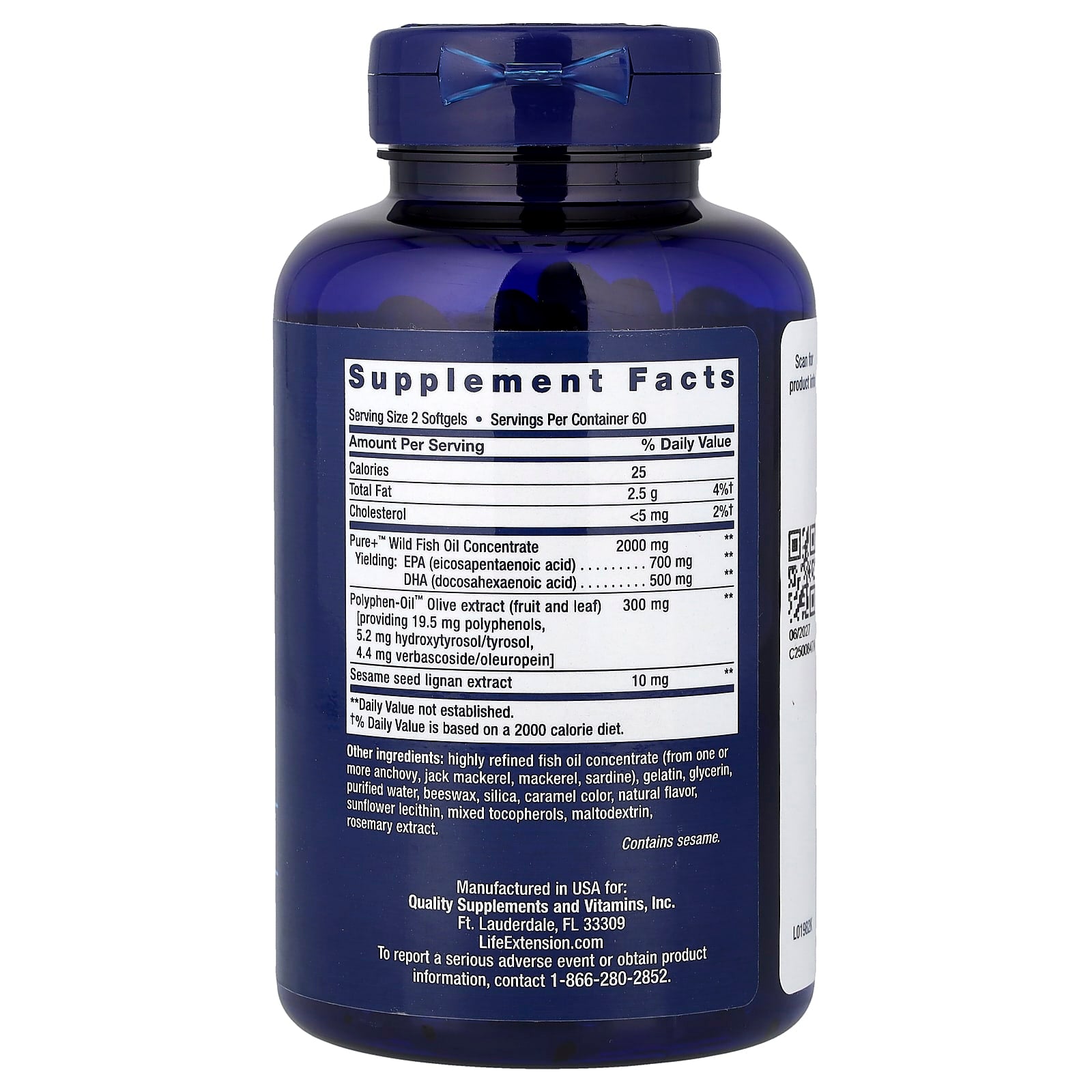 Life Extension Super Omega-3 EPA/DHA Fish Oil baksida
