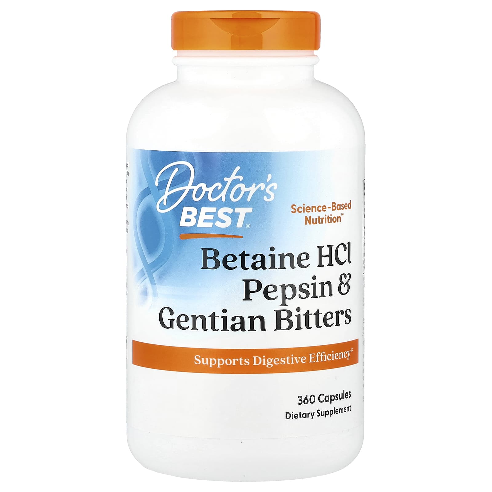Doctor's Best Betaine HCL Pepsin & Gentian Bitters baksida