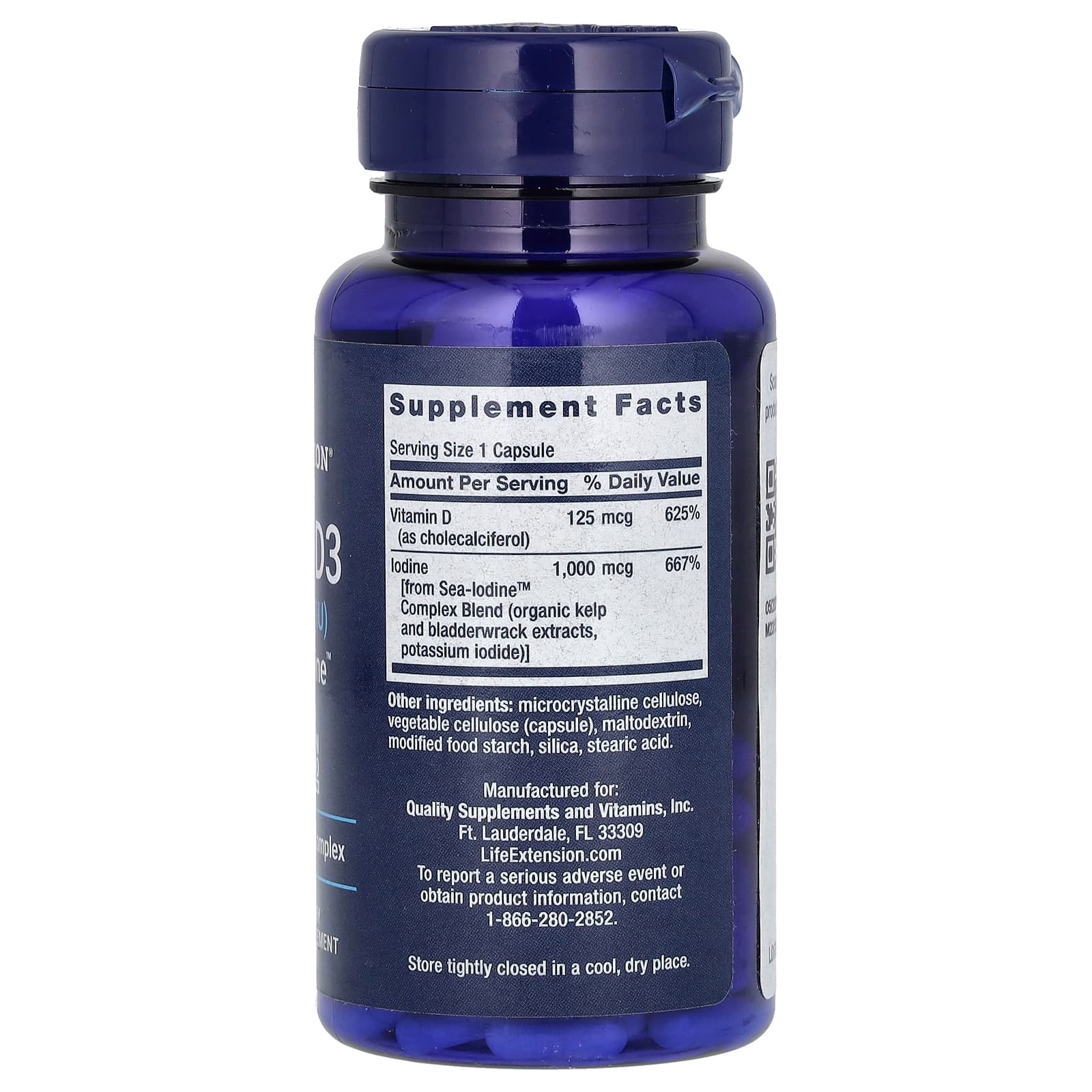 Vitamin D3 med havsjod ingredienser etikett