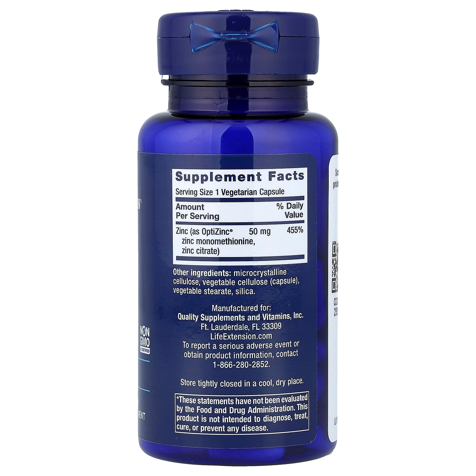 Life Extension Zinc Caps ingredienser & etikett