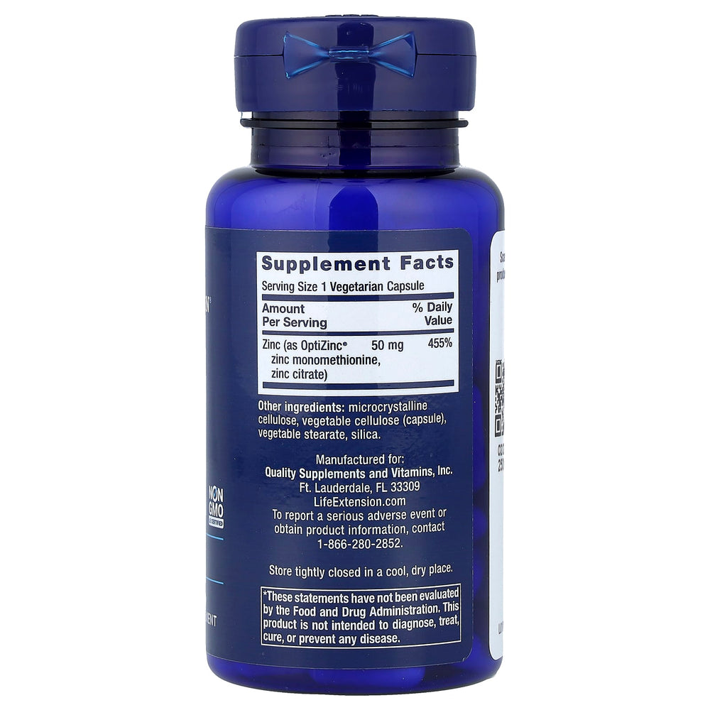 Life Extension Zinc Caps ingredienser & etikett