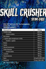 Ingredient list for Skull Labs - Skull Crusher Stim-Free pre-workout supplement with detailed dosages.