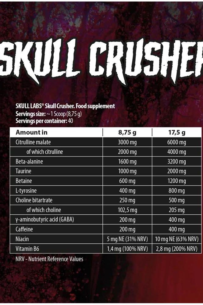 Skull Labs Skull Crusher supplement ingredients and nutritional information analysis.