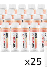 OstroVit Pump Nitro Shot energy boosters in a pack of 25 bottles, each 100 ml, for maximizing workout performance.