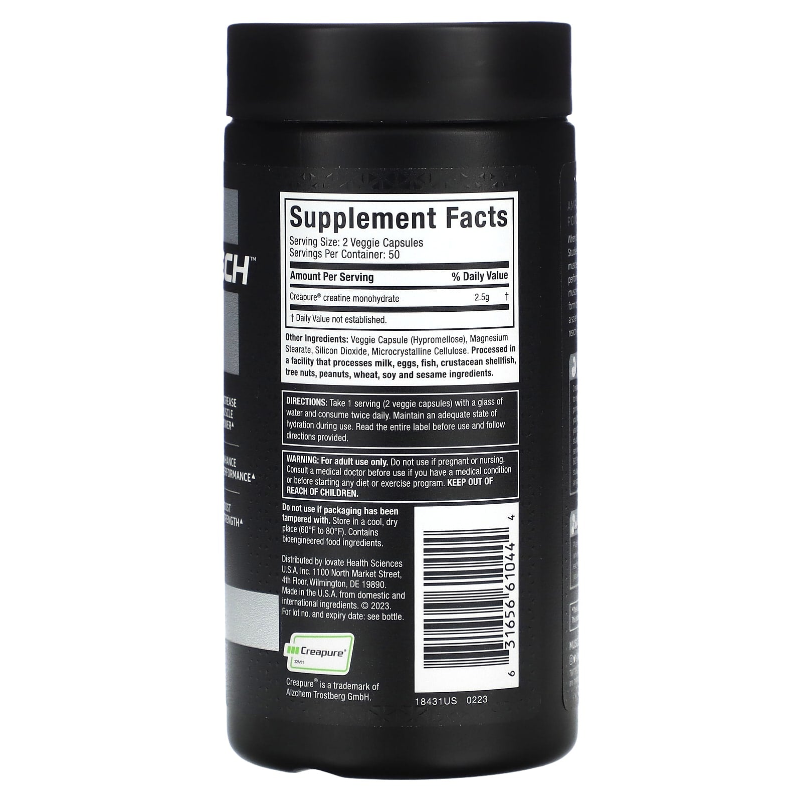 Platinum 100% Kreatin – Creapure® baksida näringsfakta