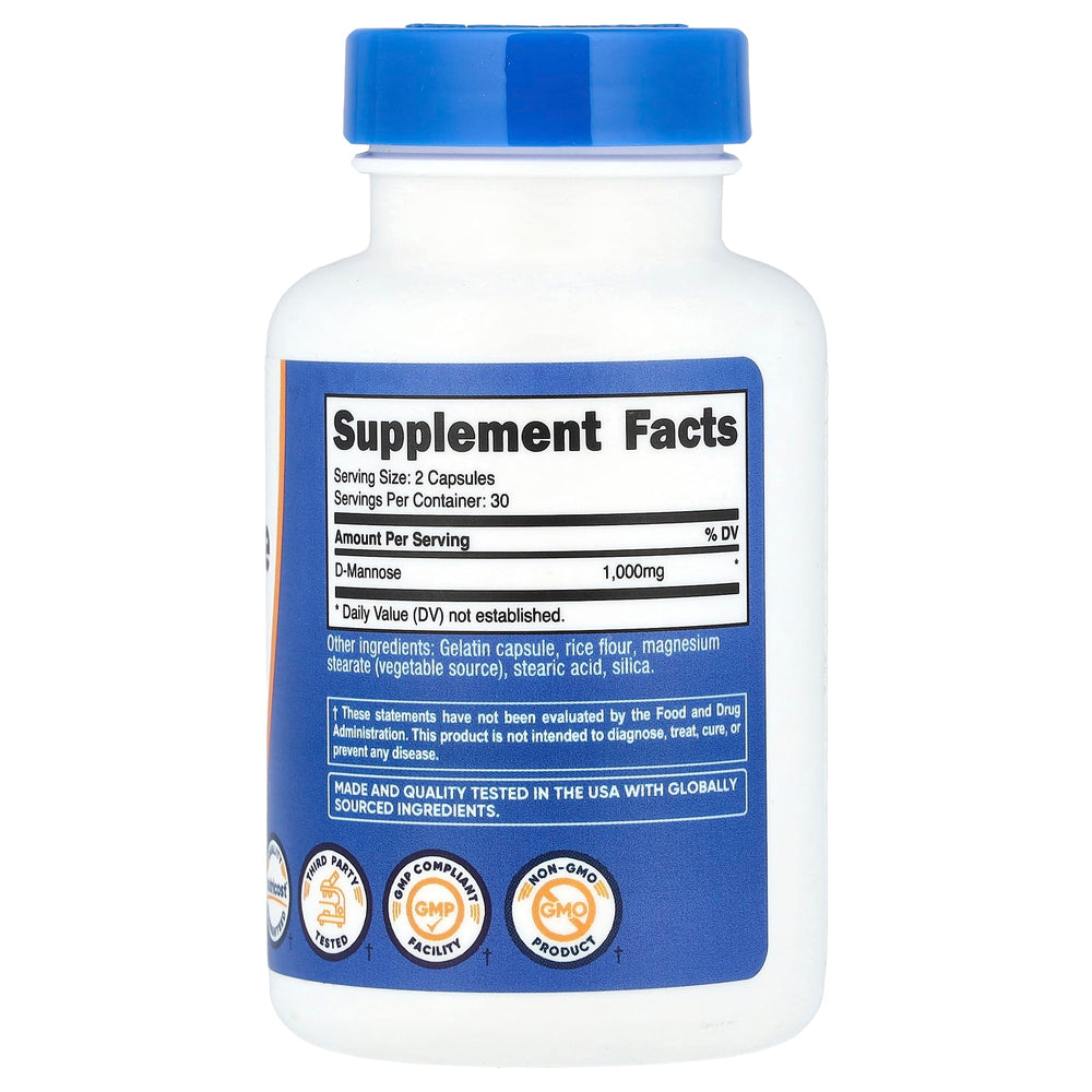 D-Mannose 500 mg baksida med näringsinformation