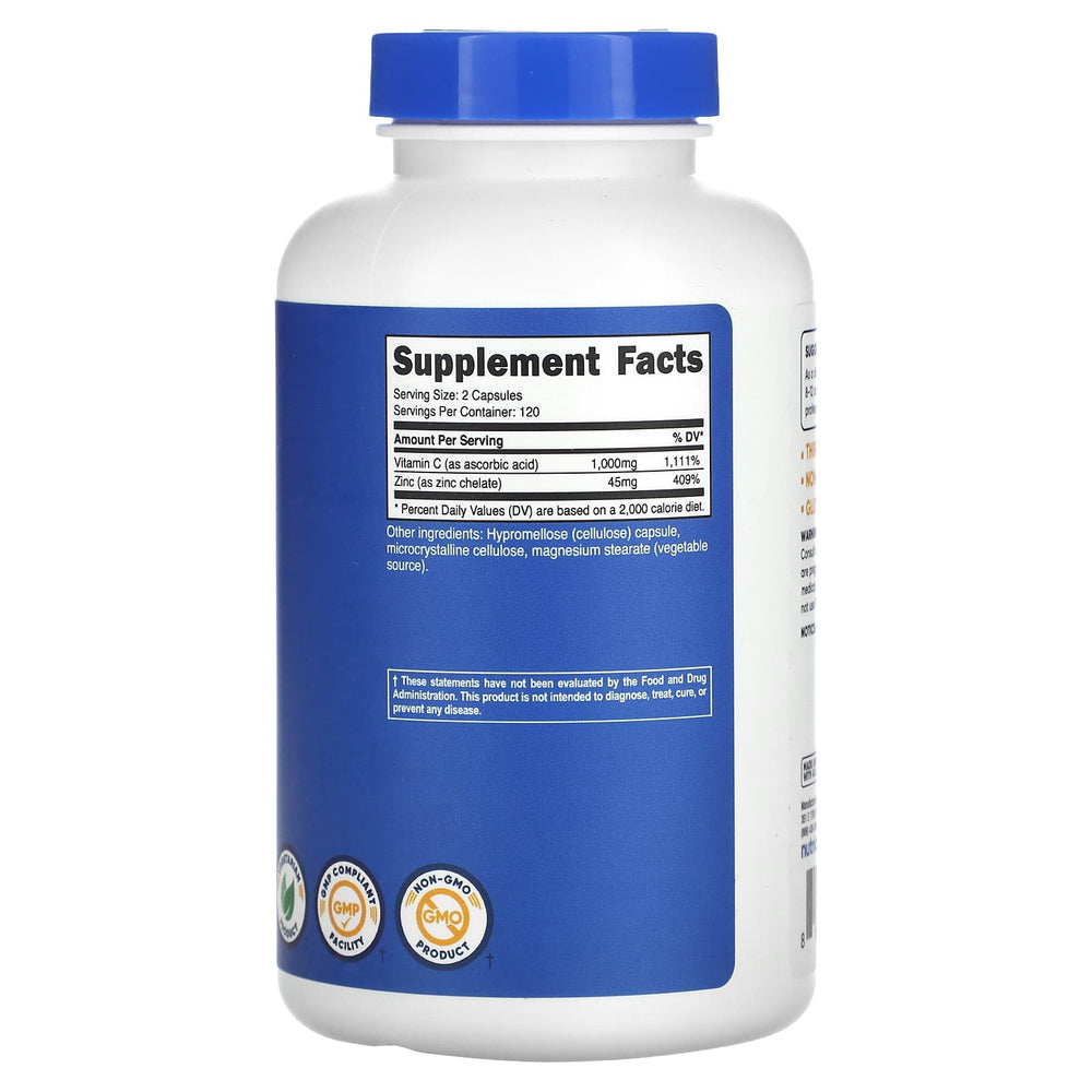 Nutricost Vitamin C With Zinc baksida näringsfakta