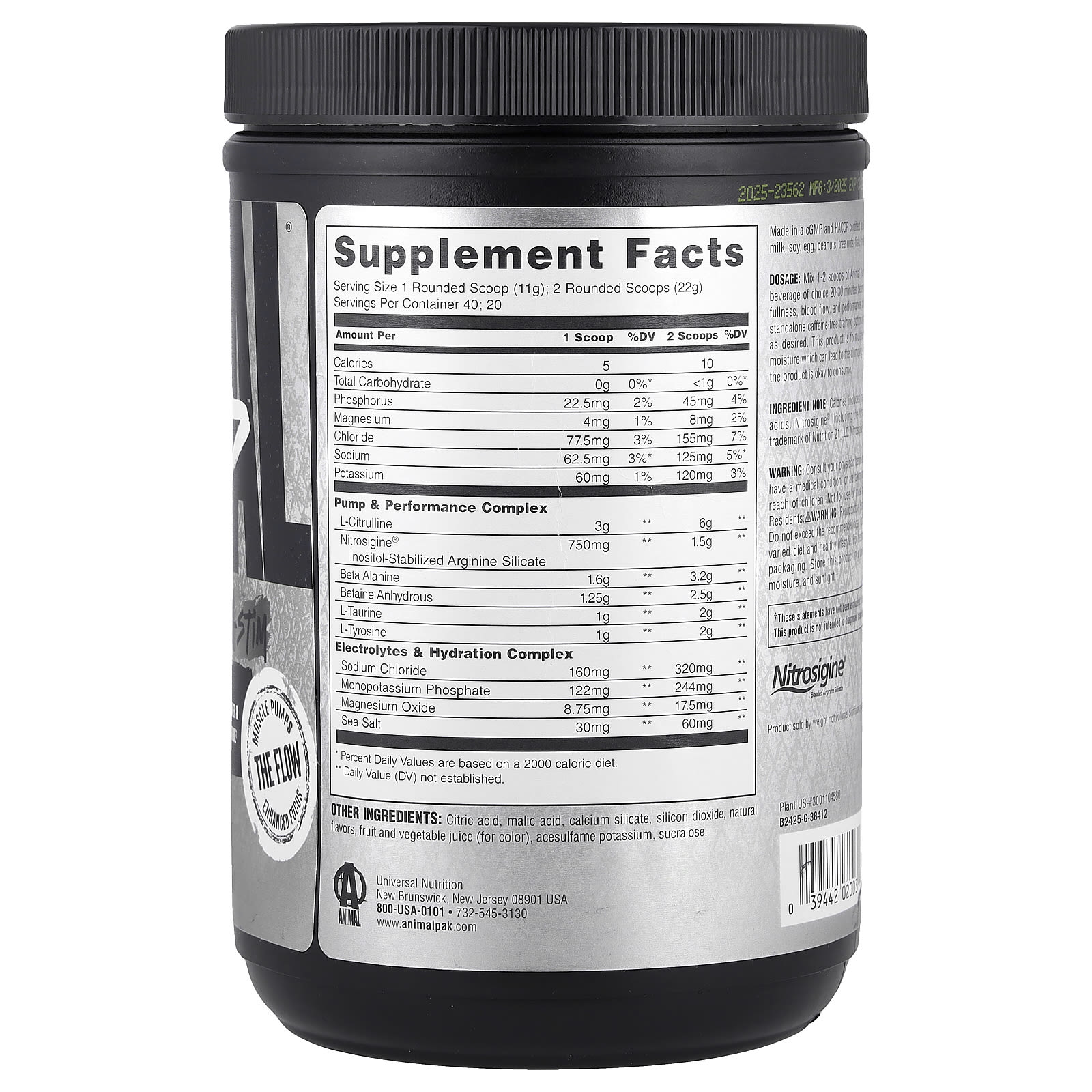 Universal Nutrition Pump Pre-Workout ingredienser & etikett