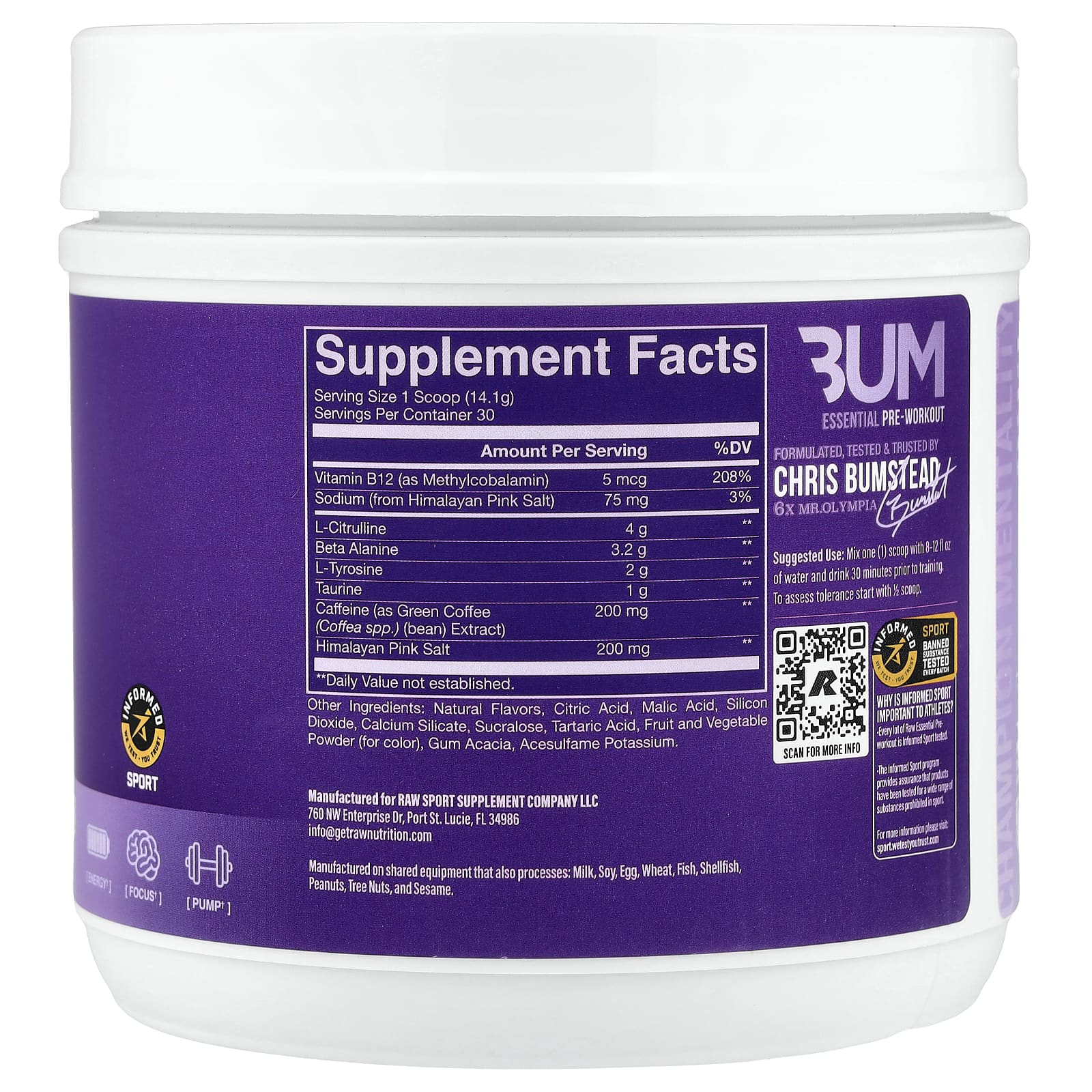 Raw Nutrition - Essential Pre-Workout, Red White 'N Bum - 393g