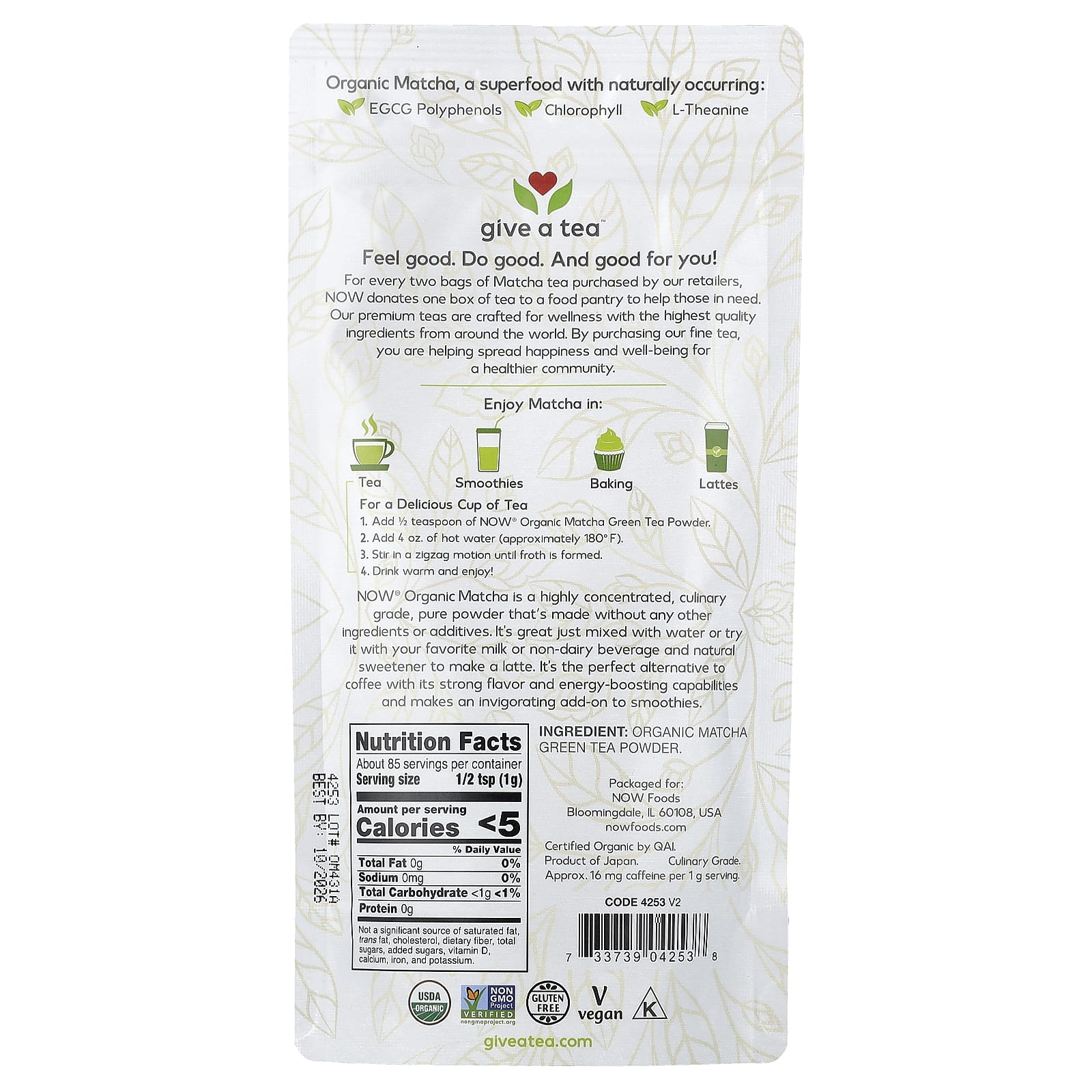 NOW Foods - Økologisk Matcha Grøn Te Pulver - 85g