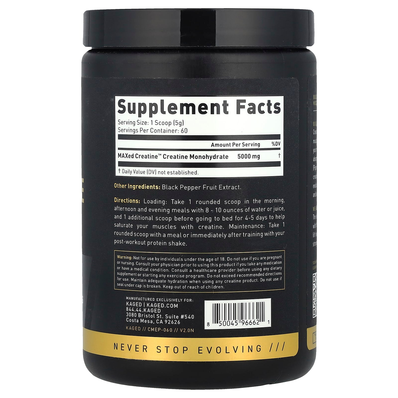 Creatine Monohydrate Elite Series näringsfakta