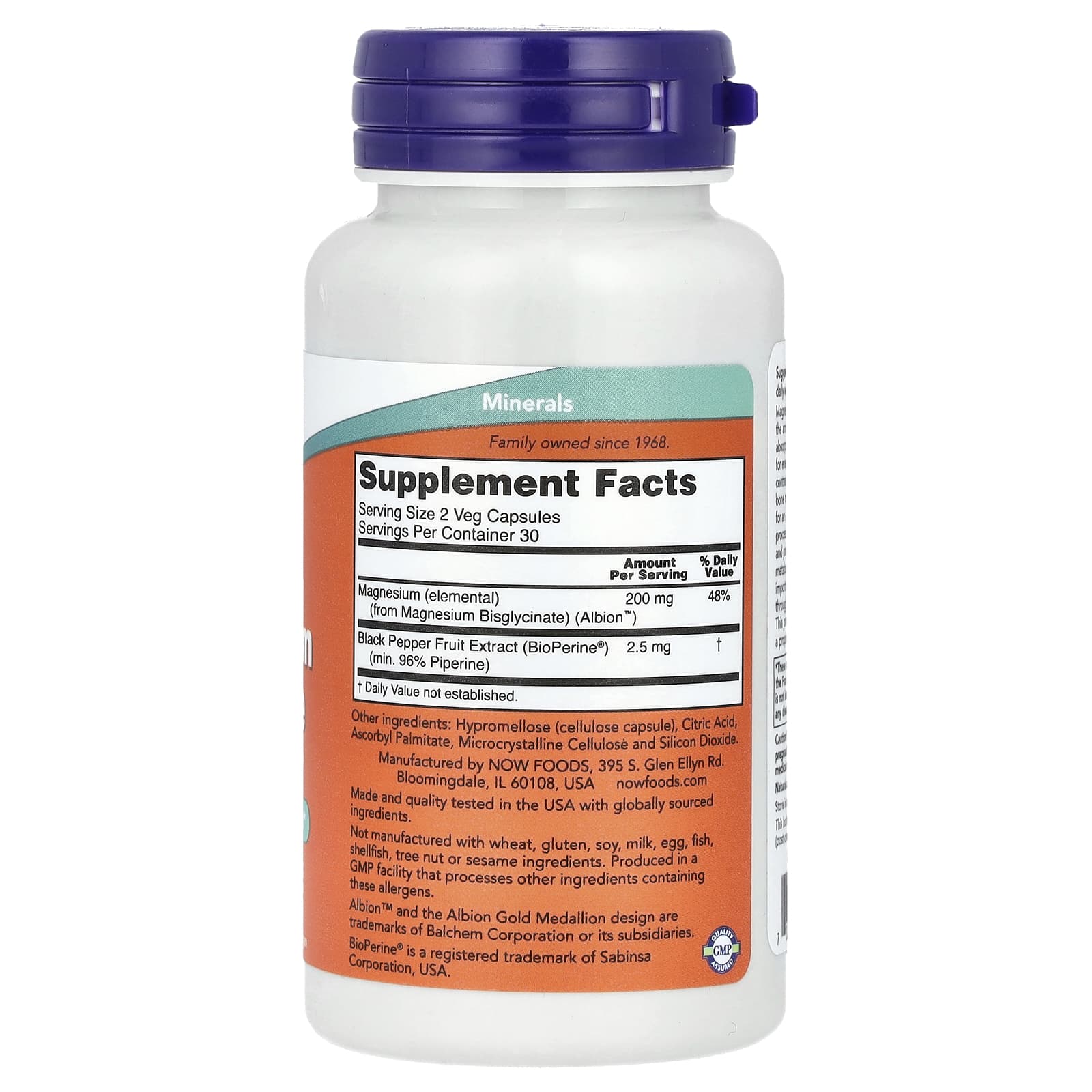 Now Foods Magnesium Glycinate With Bioperine näringsfakta