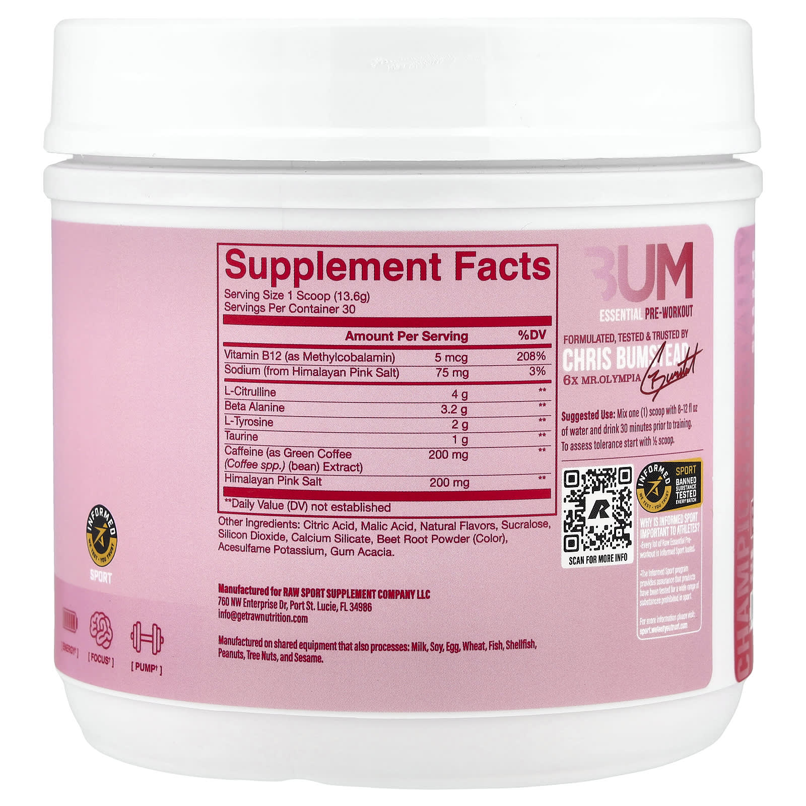 Raw Nutrition - Essential Pre-Workout, Red White 'N Bum - 393g