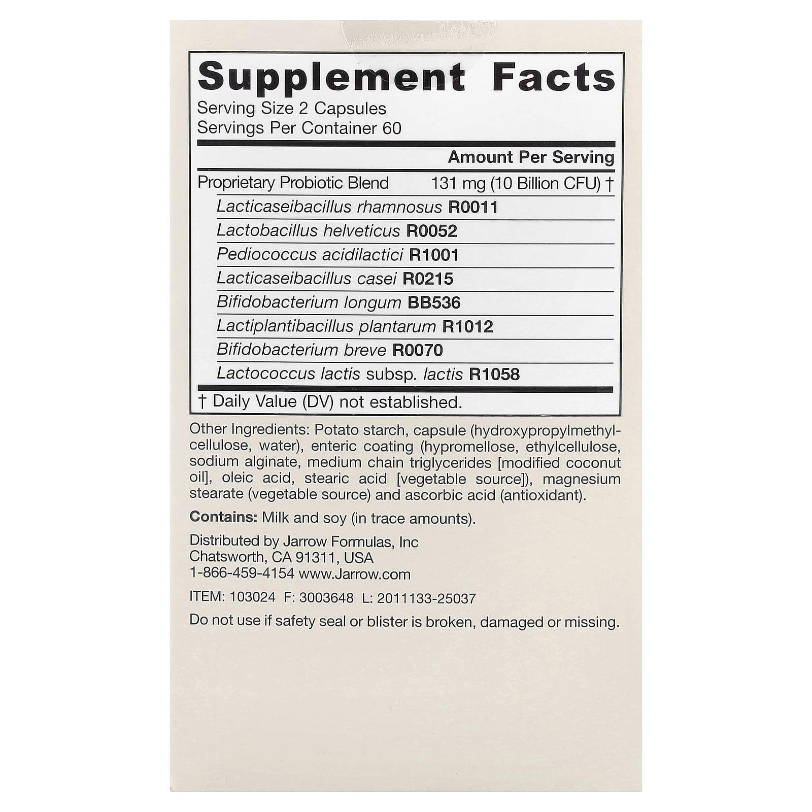 Jarro-Dophilus + FOS ingredienser lista