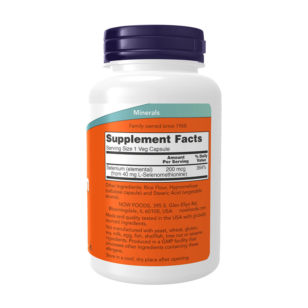 NOW Foods Selenium 200mcg baksida