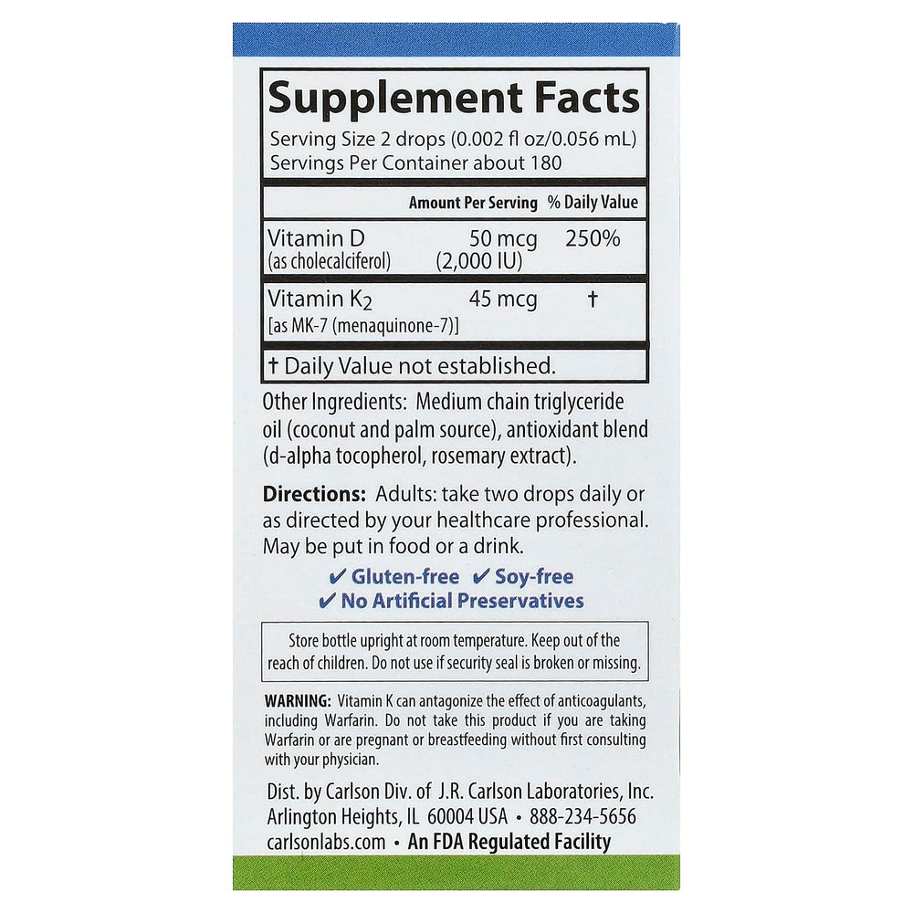 Carlson Labs Super Daily D3+K2 näringsfakta