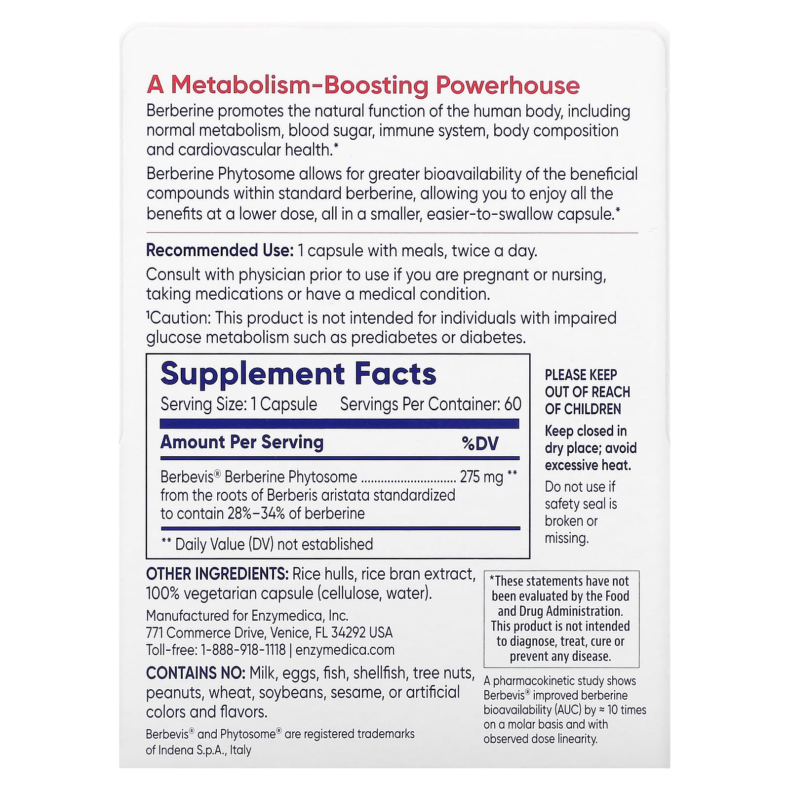 Berberine Phytosome näringsfakta och ingredienser