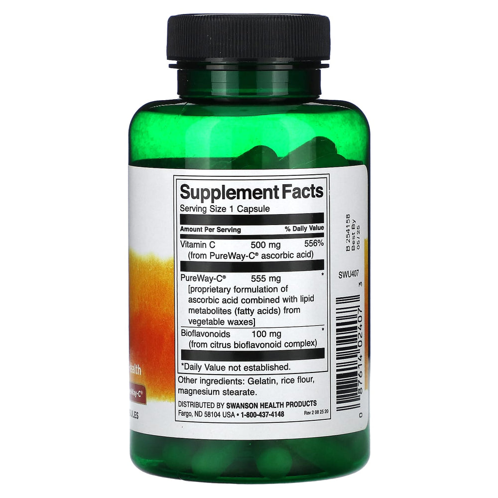 Swanson Vitamin C näringsfakta-etikett