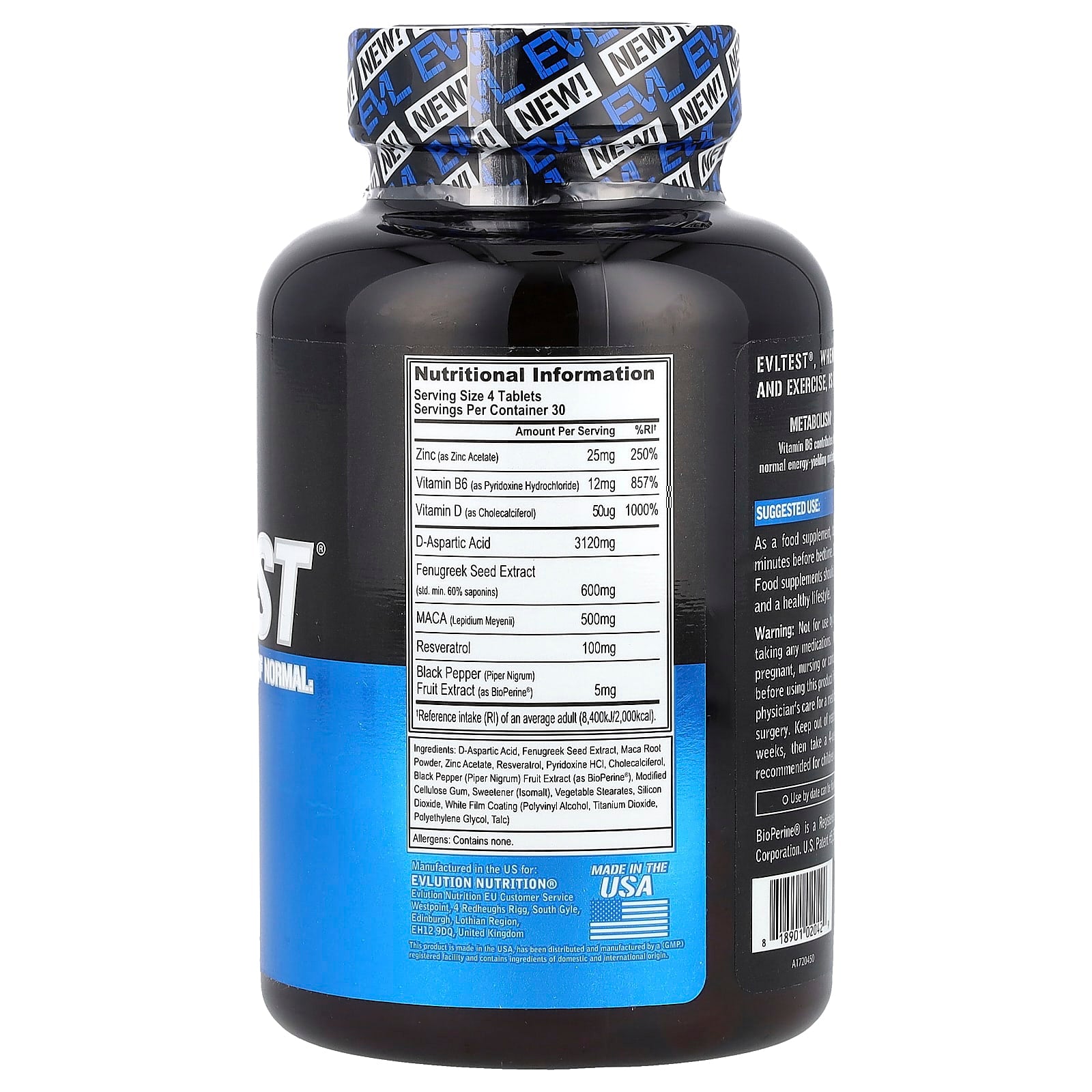 Test Tabs ingredienser & etikett detalj