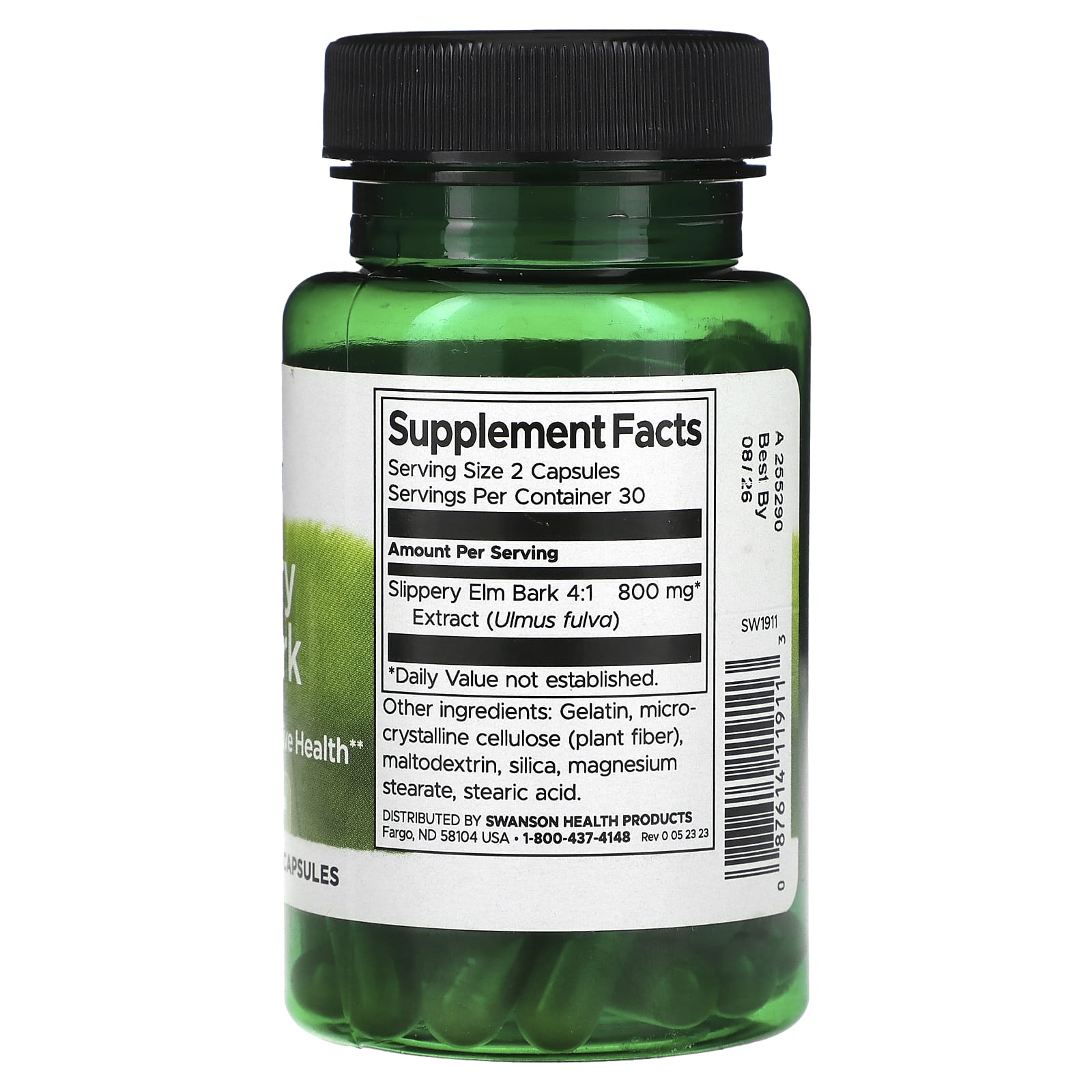 Swanson Slippery Elm Bark baksida näringsfakta