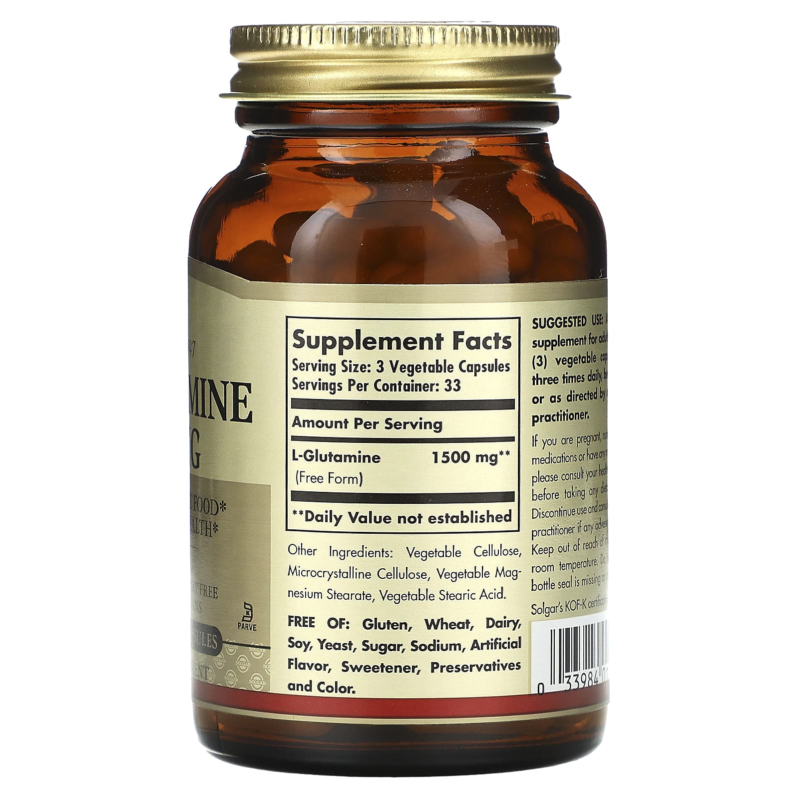 L-Glutamine 500 mg baksida näringsfakta