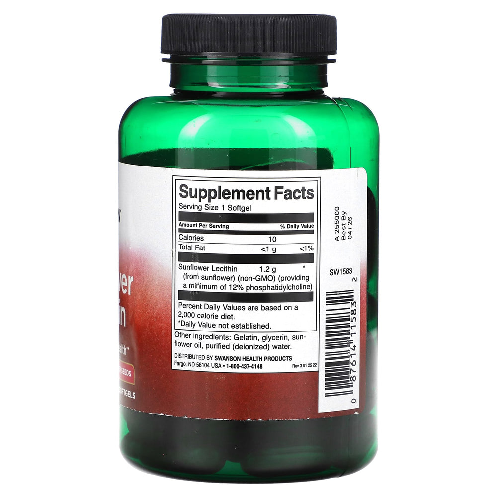 Swanson Sunflower Lecithin baksida näringsfakta