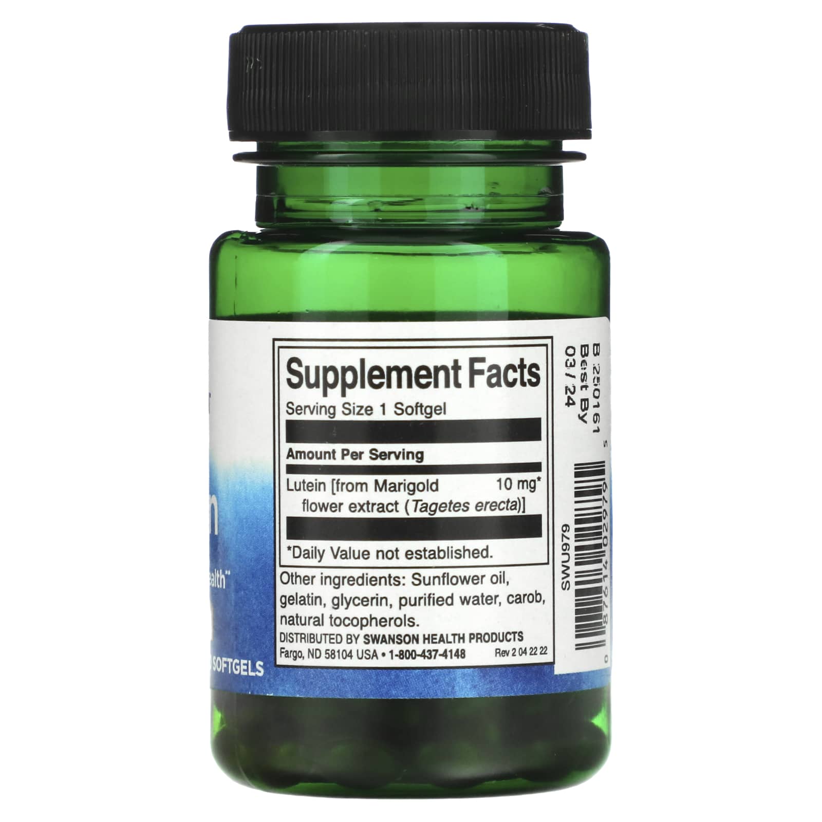 Lutein – Ögonhälsa & Skarp Vision baksida näringsfakta
