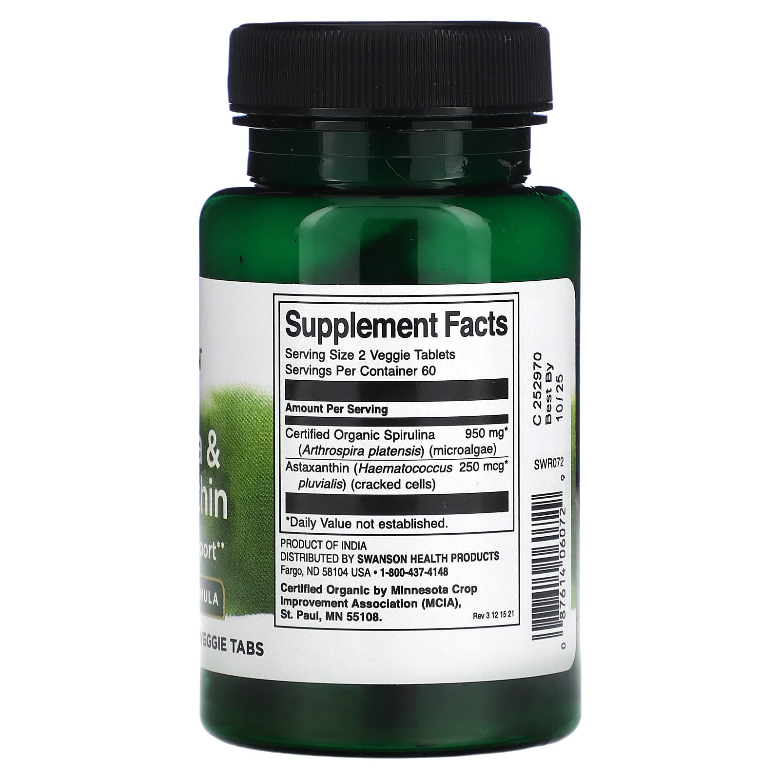 Swanson Spirulina & Astaxanthin näringsfakta