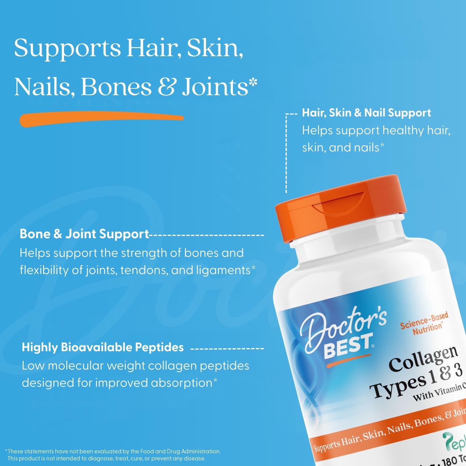 Doctor's Best - Kollagen Typer 1 og 3 med Peptan og Vitamin C