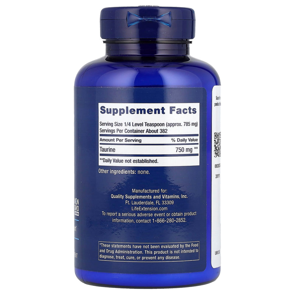 Life Extension Taurine Powder ingredienser etikett