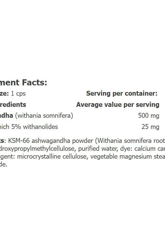 Nutritional information for Amix GreenDays ProVegan Ashwagandha KSM-66, highlighting ingredients and serving size.
