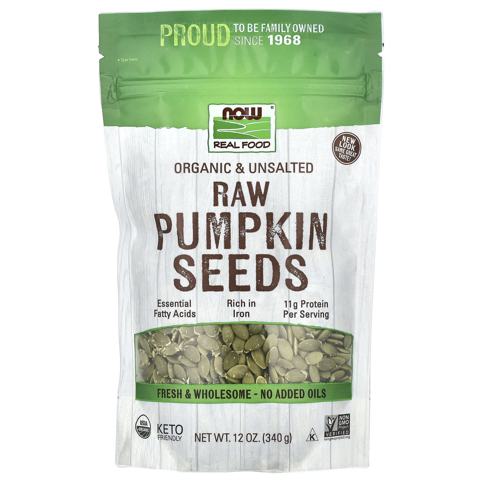 NOW Foods - Organic Raw Pumpkin Seeds - 340g (KORT DATO 2026-09-30)