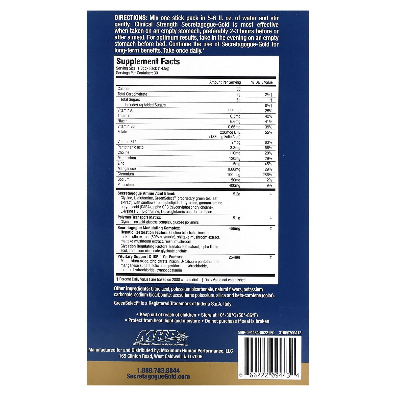 Secretagogue Gold Clinical Strength ingredienslista