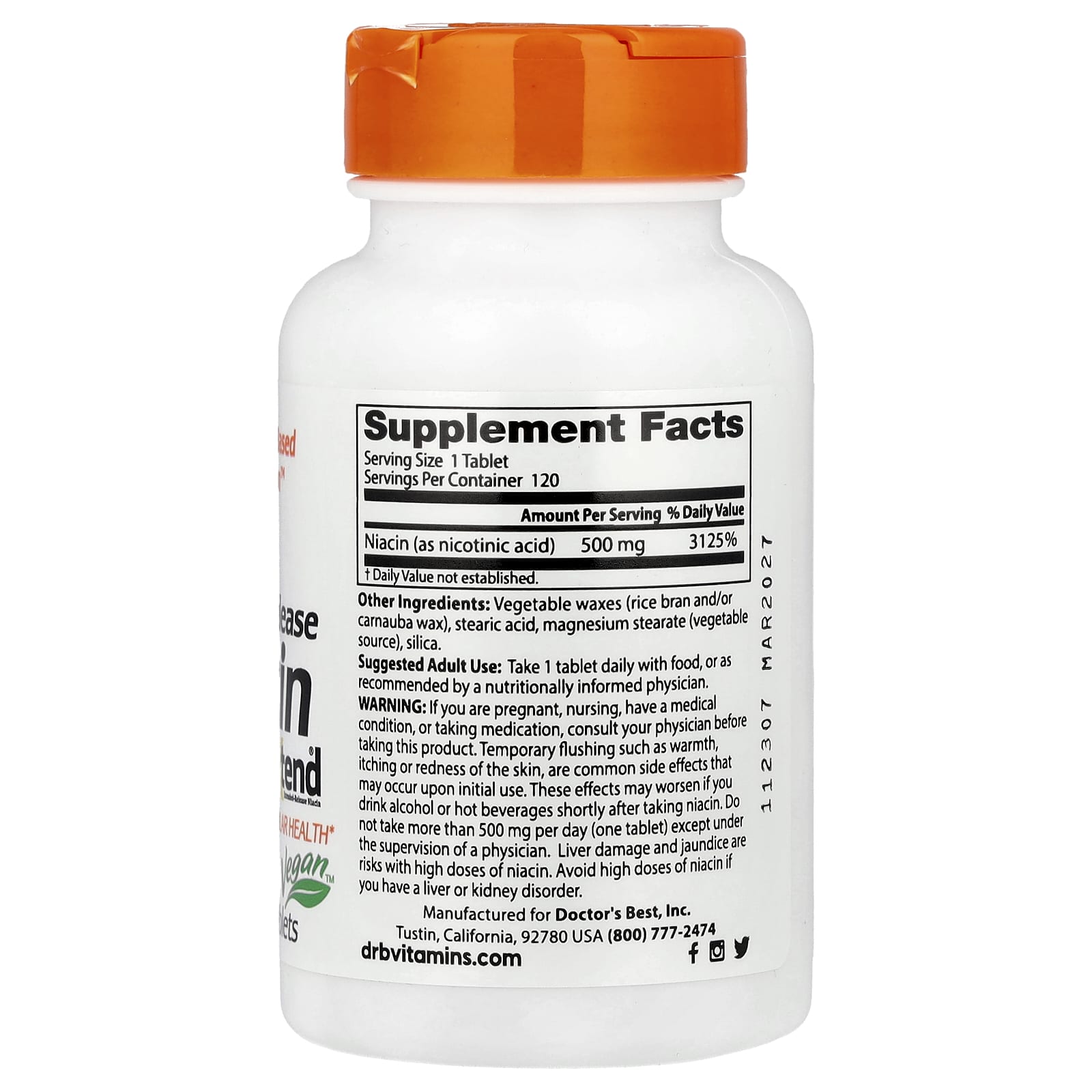 Sustained-Release Niacin näringsfakta-etikett
